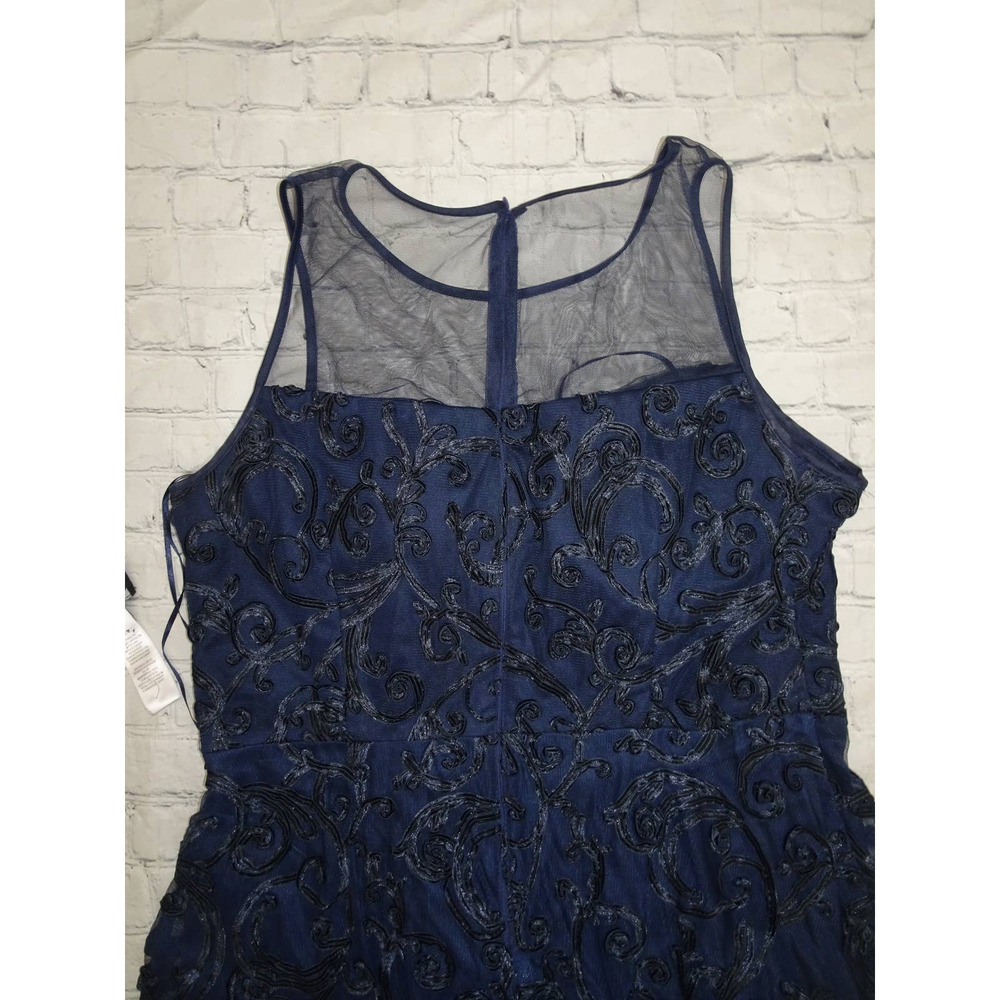 Alex Evenings Women's  Navy Illusion Crew Neck Long Embroidered Dress, Sz 16 - Picture 5 of 10